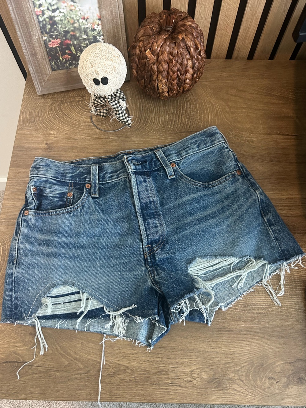 Levi's Distressed Raw Hem Denim Shorts